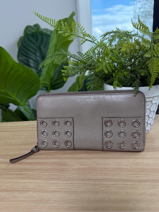 Tory Burch Handbags - Tory Burch Metallic Gray Leather Wallet with Silver Eyelet Grommet